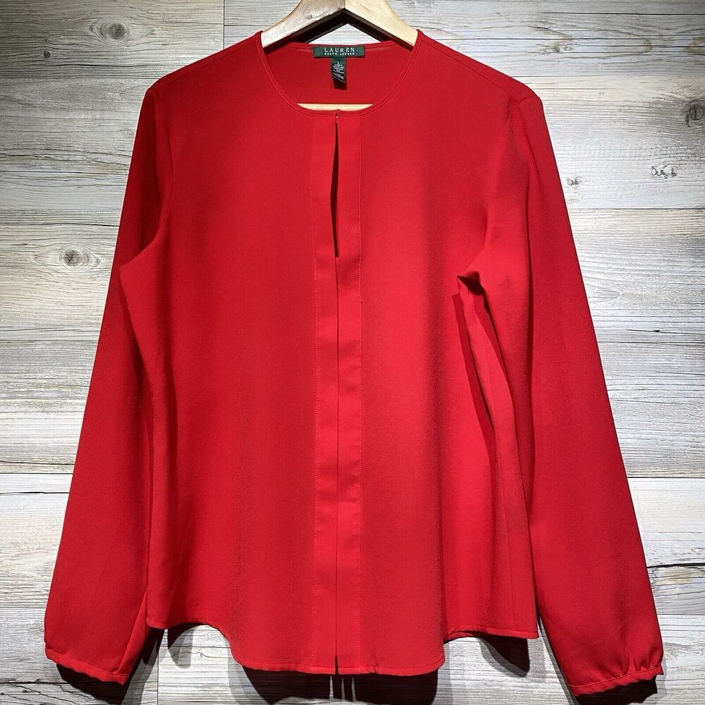 Lauren Ralph Lauren Red Chiffon Blouse Top Keyhole Layered Look Women's Large